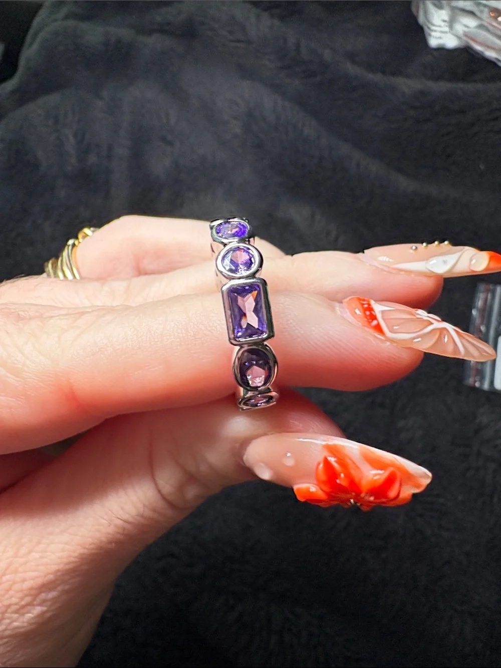 Delicate Dreamer Purple Cubic Zirconia Ring in Rhodium Plating - Size 9